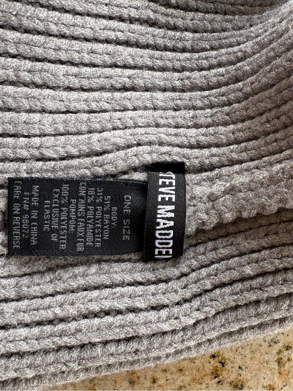Steve Madden Gray Ribbed Knit Beanie with Logo Tag